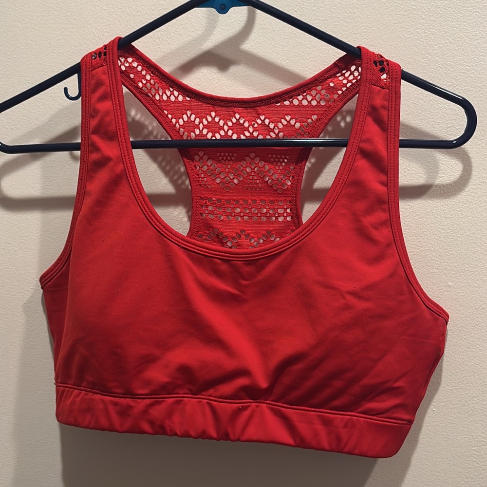 ZYIA ACTIVE Bomber Red Racerback Sports Bra with Geometric Mesh